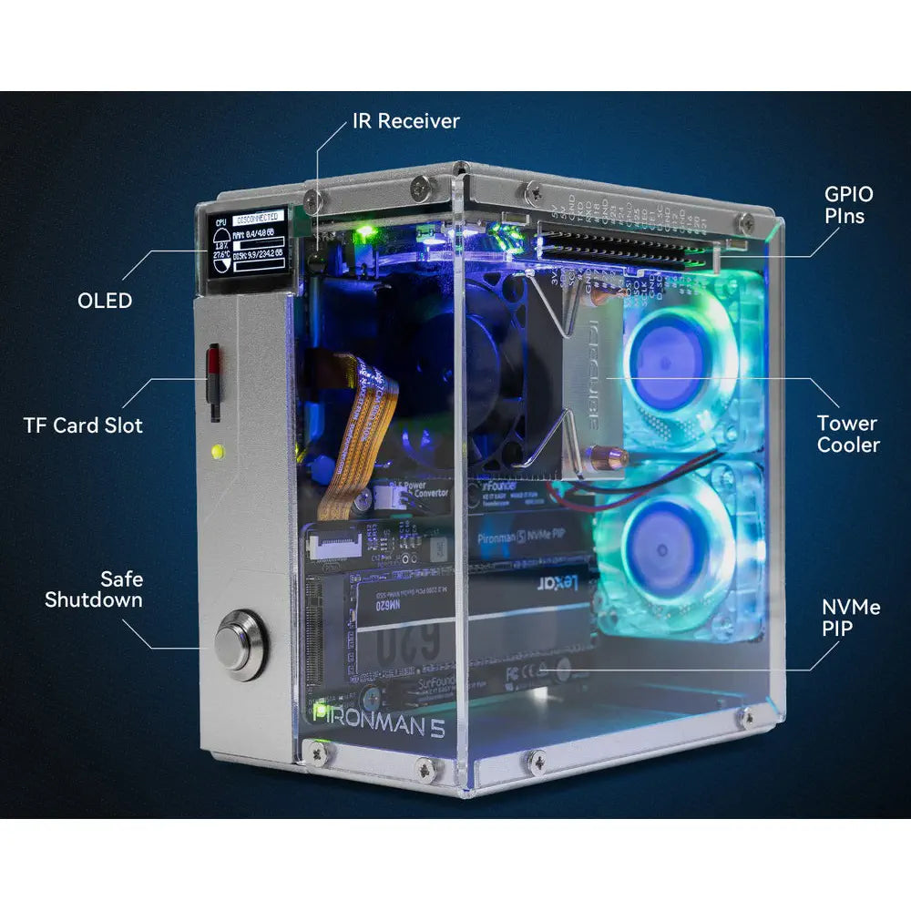 Pironman 5 NVMe M.2 SSD PCIe ミニPCケース (Raspberry Pi 5用