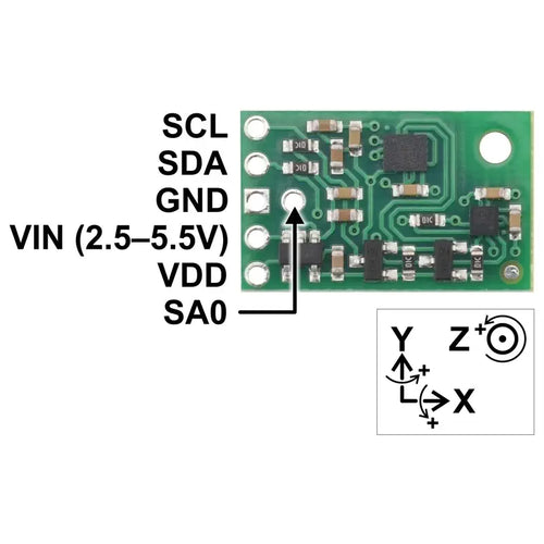 Pololu MinIMU-9 v6：小型 3軸ジャイロ、加速度計 および 磁力計