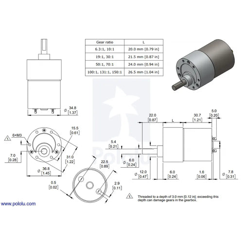 Pololu 131:1 メタル ギアモーター 37Dx57L mm 24V (ヘリカル ピニオン)