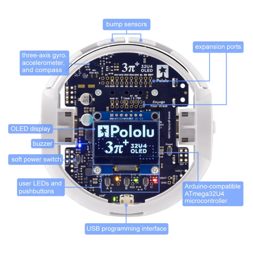 Pololu 3pi+ 32U4 OLED ロボット キット (15:1 HPCB モーター付き) (ハイパー エディション キット)