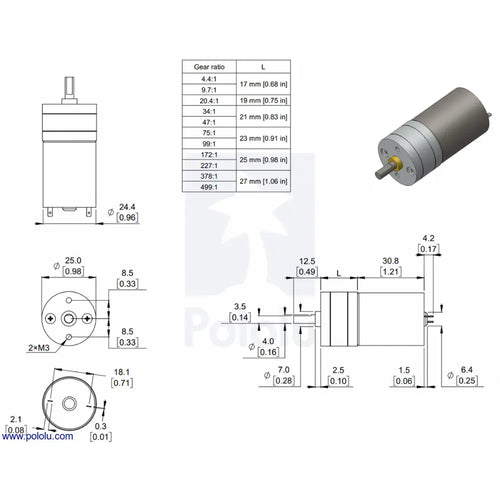 Pololu 499:1 メタルギアモーター 25Dx58L mm LP 6V