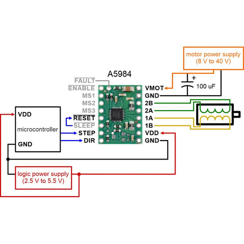 Pololu A5984 ステッピング モーター ドライバー キャリア、固定 500mA@5V / 330mA@3.3V