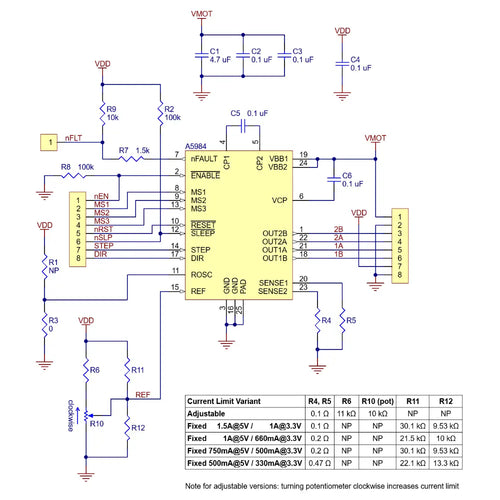 Pololu A5984 ステッピング モーター ドライバー キャリア、固定 500mA@5V / 330mA@3.3V