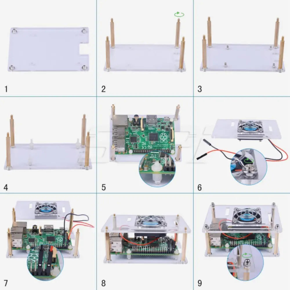 Raspberry Pi 用 冷却ファン/3A 5V電源アダプタ付き アクリル透明筐体