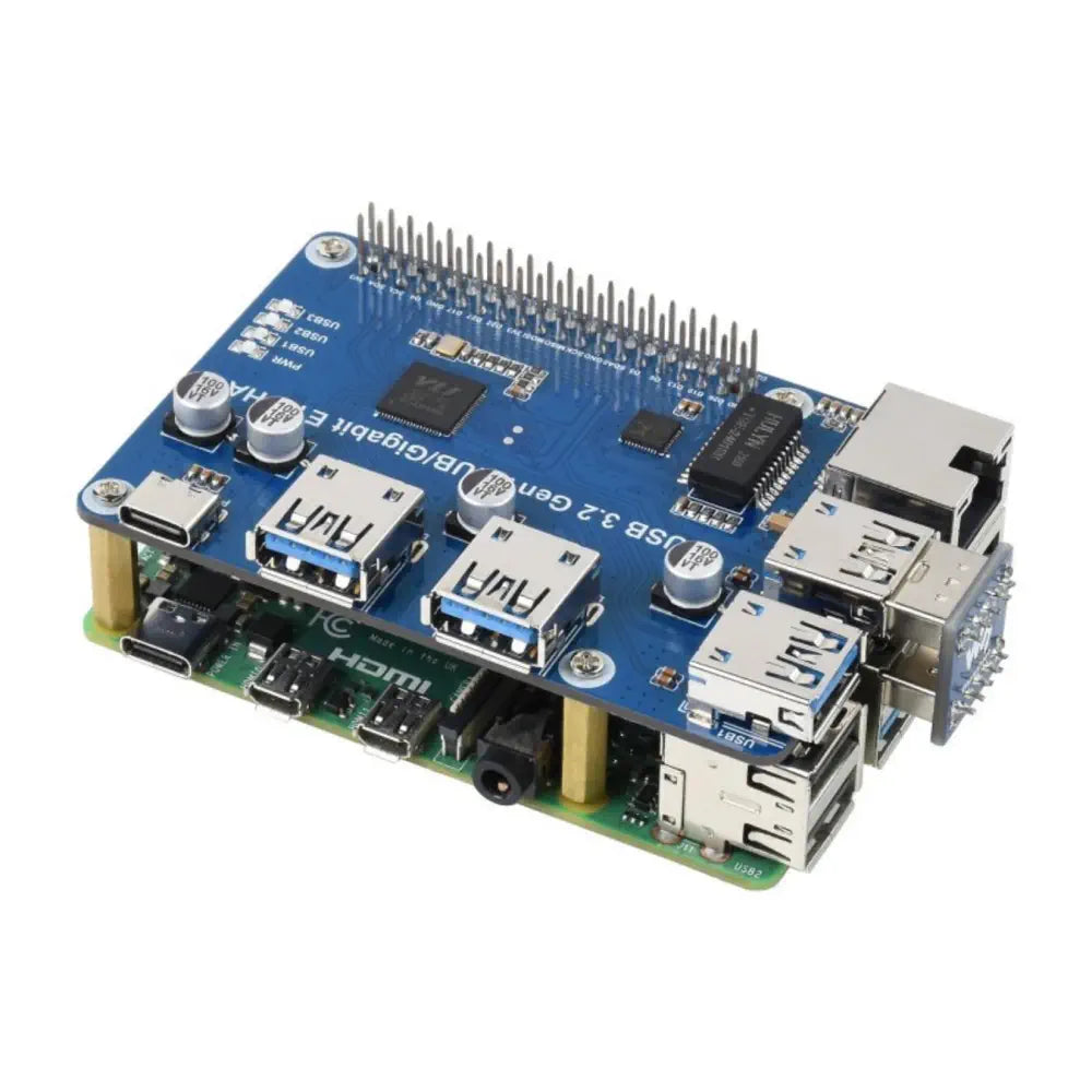USB 3.2 Gen1/Gigabit Raspberry Pi用イーサネットハブ HAT（3 x USB、1 x ETH）