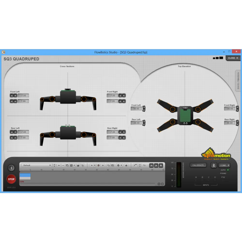 Lynxmotion 対称四足キット（FlowBotics Studio）