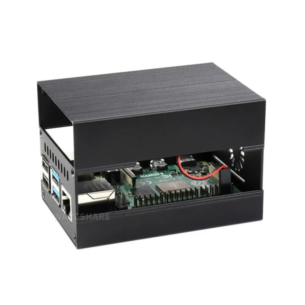Stripe Raspberry Pi 4用アルミニウム冷却ケース、フィン付きアクティブ冷却器内蔵