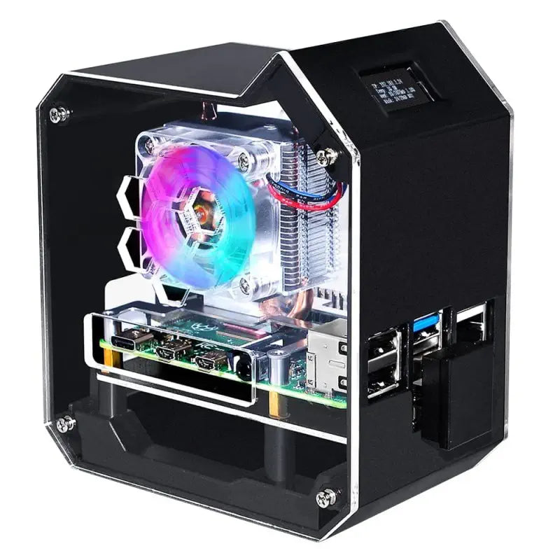 Mini Tower NASキット Raspberry Pi 4B用 2TB M.2 SATA SSD 放熱 OLEDスクリーン