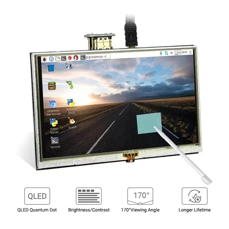 Elecrow 5 Inch QLED 量子ドット抵抗膜タッチディスプレイ 800 x 480 Raspberry Pi B+ / 2B / 3B / 4B用