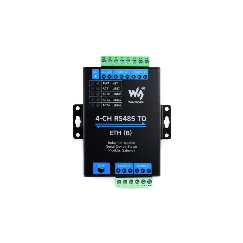Waveshare 4チャンネル RS485～RJ45 イーサネットシリアルサーバ (共有ネットワークポート付き)