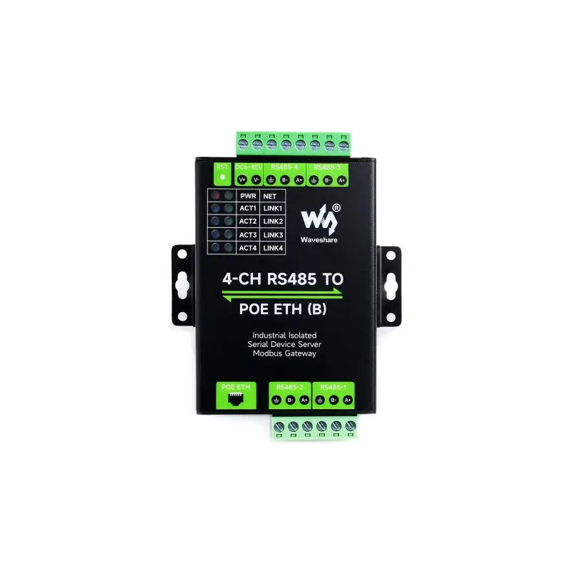 Waveshare 4チャンネル RS485～RJ45 イーサネットシリアルサーバ  (PoEイーサネットポート搭載)