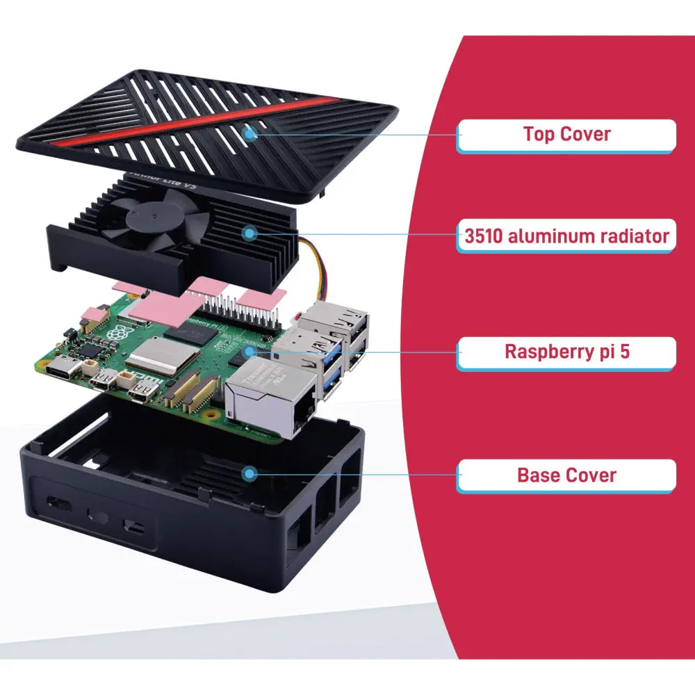 52Pi Armor Lite V5 ABSエンクロージャ (Raspberry Pi 5用、冷却機能付き) (黒)