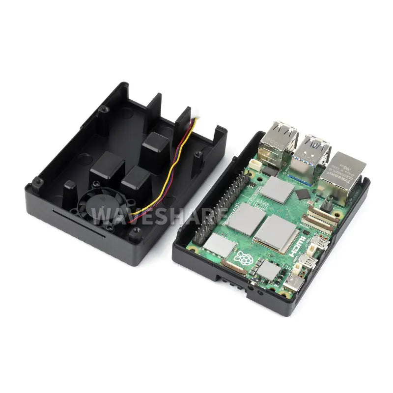 Waveshare Raspberry Pi 5用アルミニウム製 ストライプ溝付きケース (冷却機能付き)