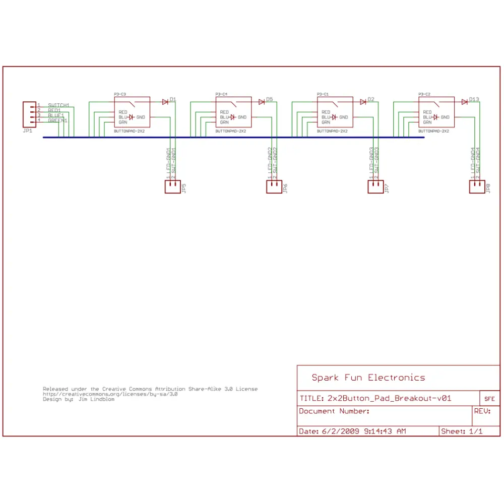 Sparkfun ボタンパッド 2x2 - ブレイクアウト PCB