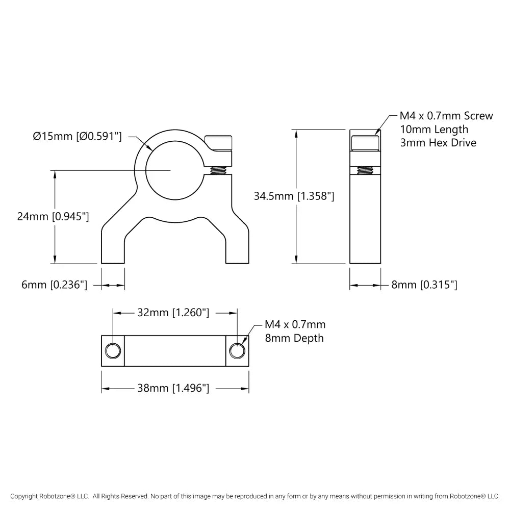 ServoCity 1400シリーズ 1-サイド、2-ポスト クランプマウント (ボア径 15mm)
