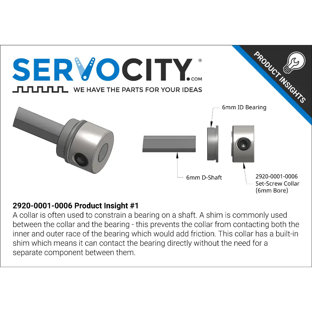 ServoCity 2920シリーズ スチールセットスクリュー カラー 内径 6mm (2個)