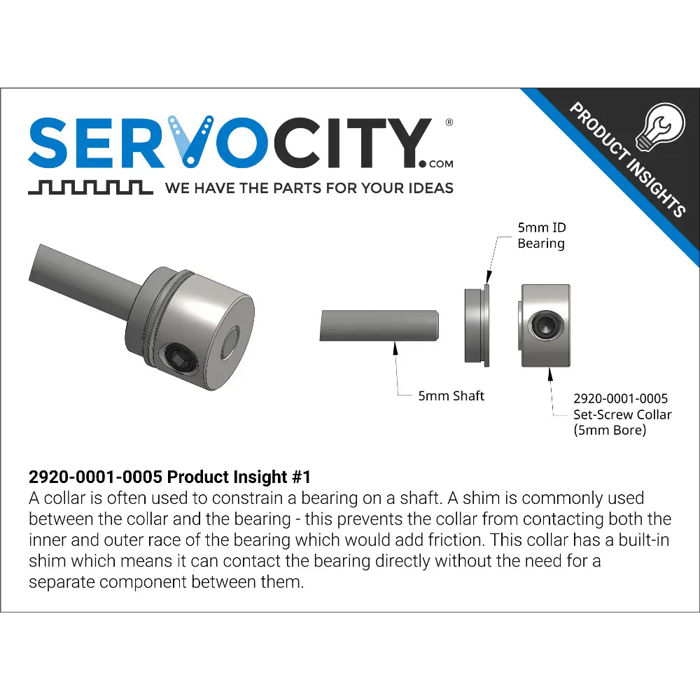 ServoCity 2920シリーズ スチールセットスクリューカラー 内径 5mm (2個)