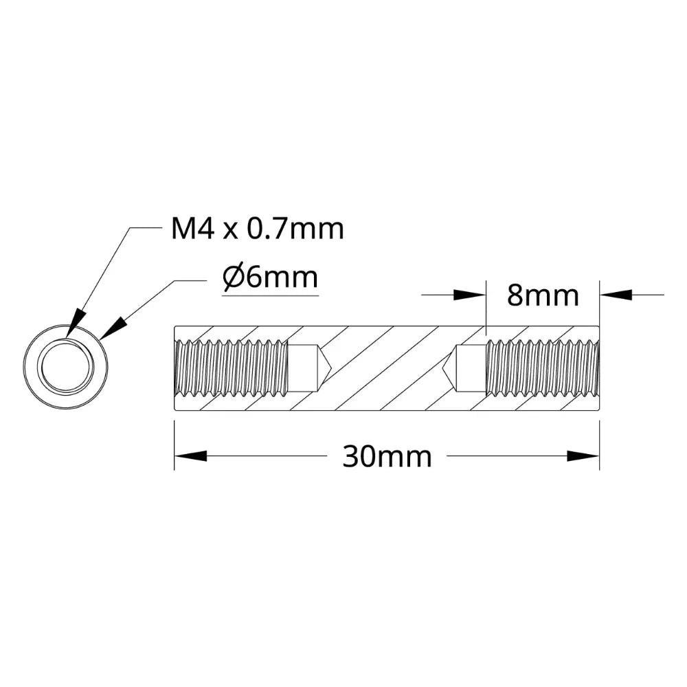 ServoCity 1501 シリーズ M4 x 0.7mm スタンドオフ (外径 6mm、長さ 30mm) - 4 個パック