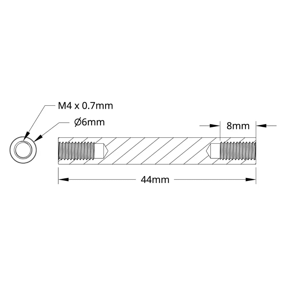 ServoCity 1501シリーズ M4 x 0.7mm スタンドオフ (外径 6mm 長さ 44mm) - 4個