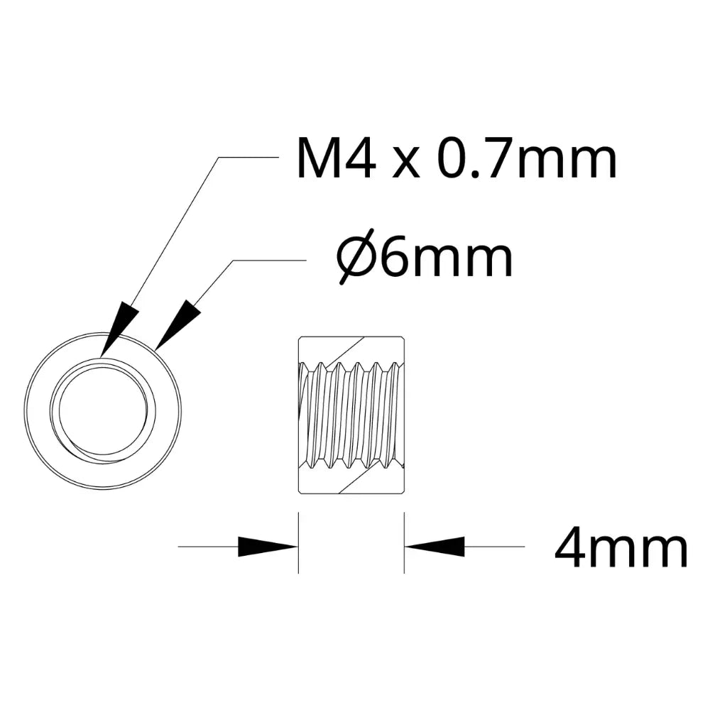ServoCity 1501 シリーズ M4 x 0.7mm スタンドオフ (外径 6mm、長さ 4mm) - 4 個パック
