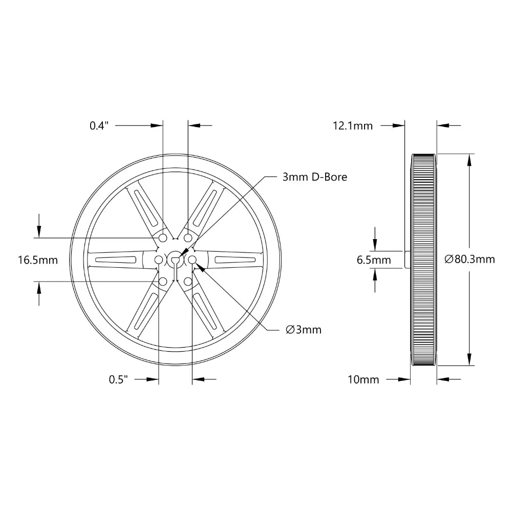 ServoCity 3602シリーズ プレスフィット ホイール (3mm D ボア、直径 80mm) - 2 個