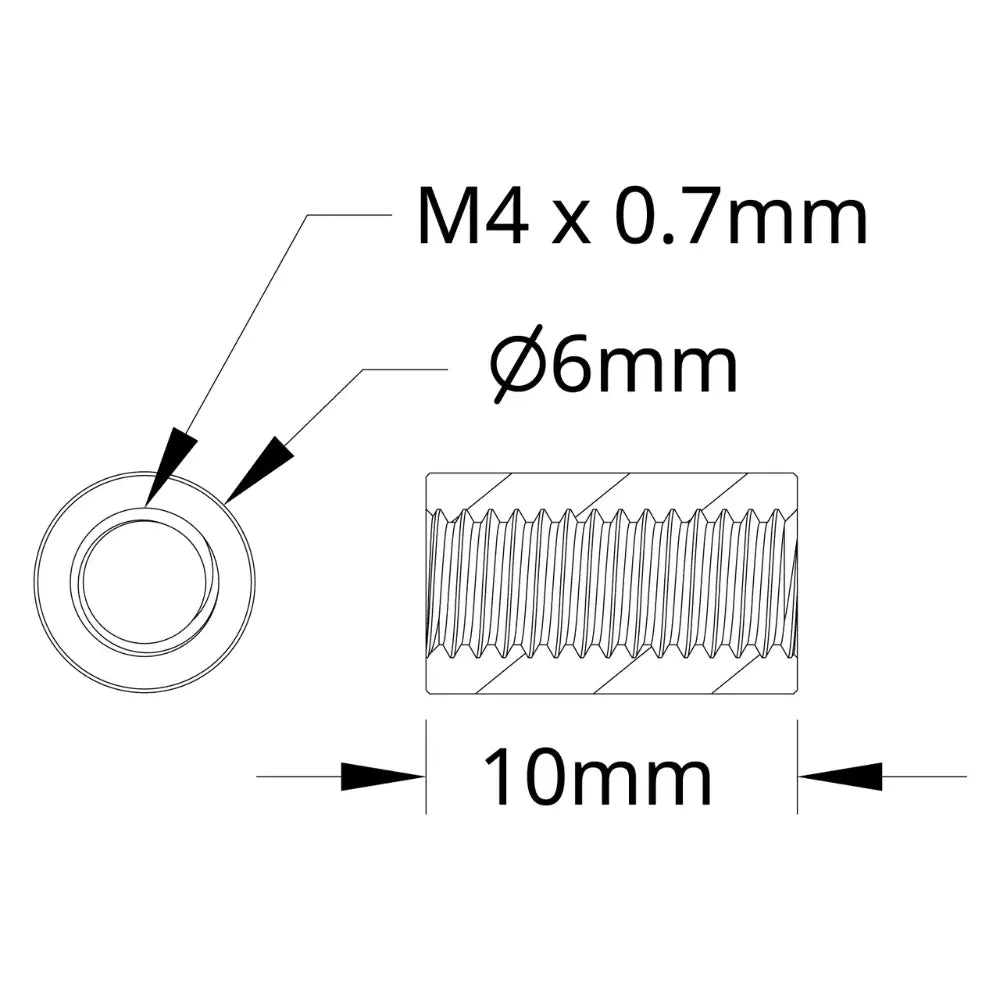 ServoCity 1501 シリーズ M4 x 0.7mm スタンドオフ (外径 6mm、長さ 10mm) - 4 個パック