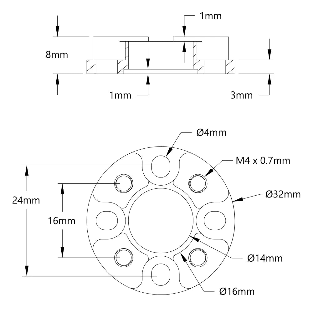 ServoCity 1505シリーズ 外径 32mm 座ぐりパターンスペーサ (高さ 8mm)