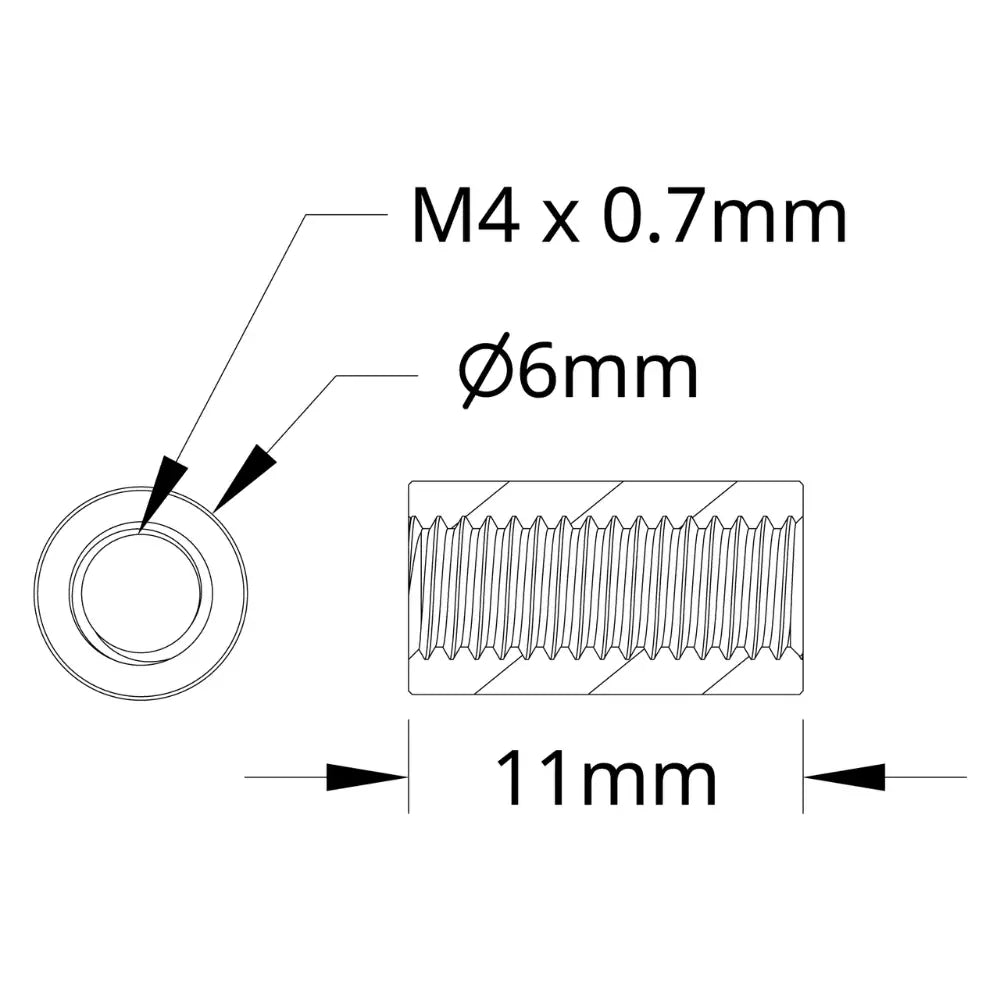 ServoCity 1501 シリーズ M4 x 0.7mm スタンドオフ (外径 6mm、長さ 11mm) - 4 個パック