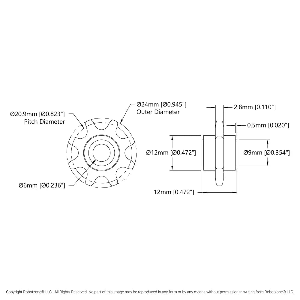 ServoCity スリップフィット式 アイドラスプロケット (ピッチ 8mm、内径 6mm、歯数 8) - 2個パック