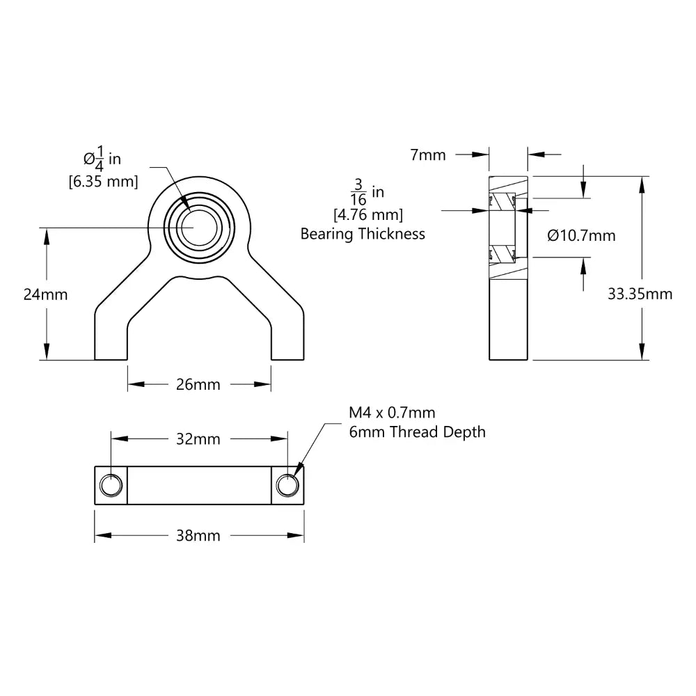 ServoCity 1サイド、2ポスト ピローブロック（内径 1/4 inch）