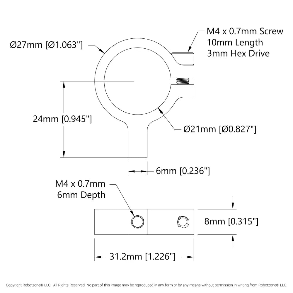 ServoCity 1403シリーズ 1サイド、1ポスト クランプマウント (内径 21mm)