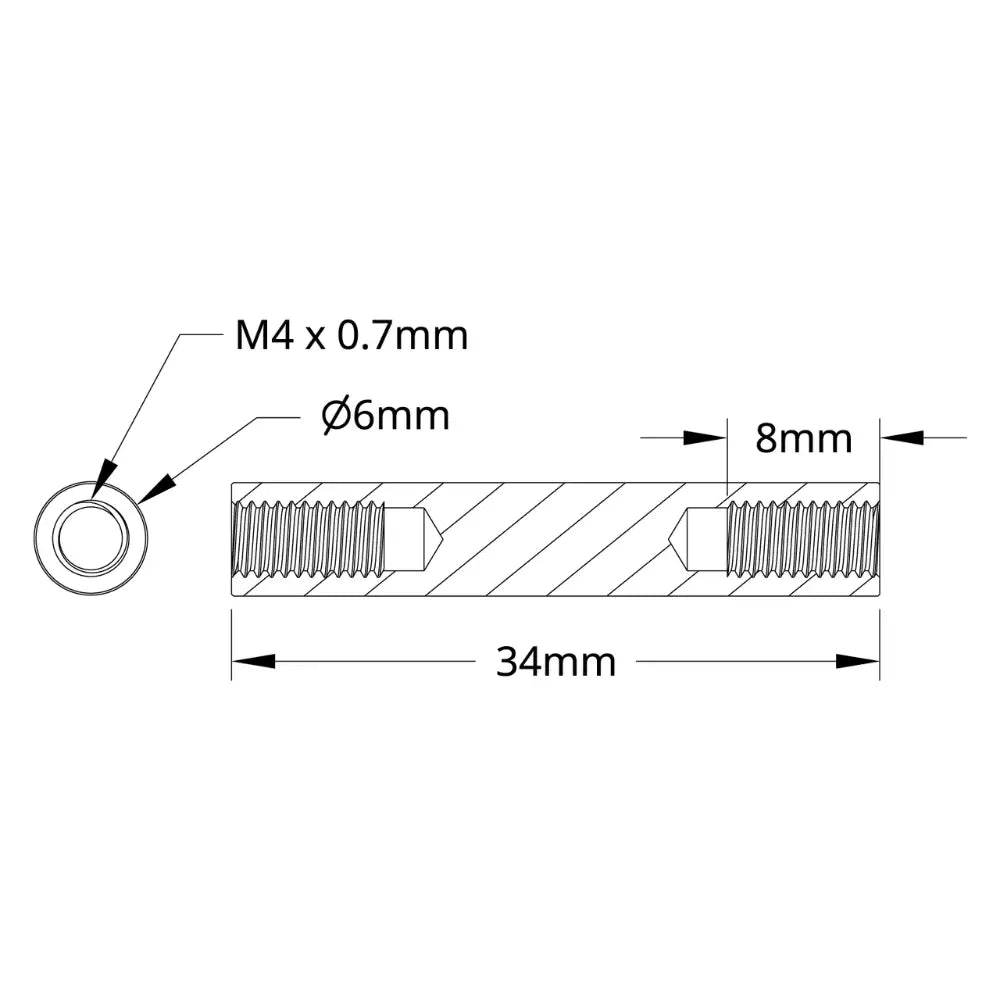 ServoCity 1501シリーズ M4 x 0.7mm スタンドオフ (外径 6mm 長さ 34mm) - 4個