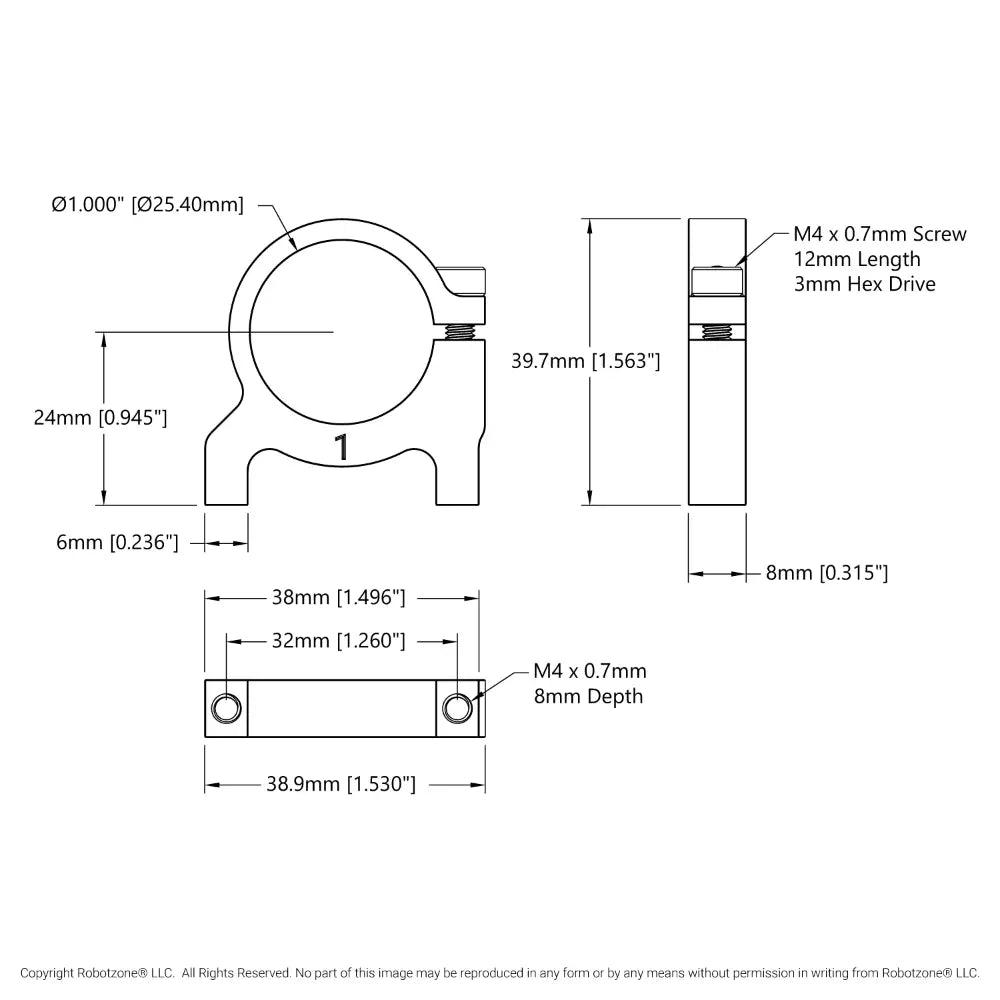 ServoCity 1400シリーズ 1サイド、2 ポストクランプマウント (ボア 25.4mm)