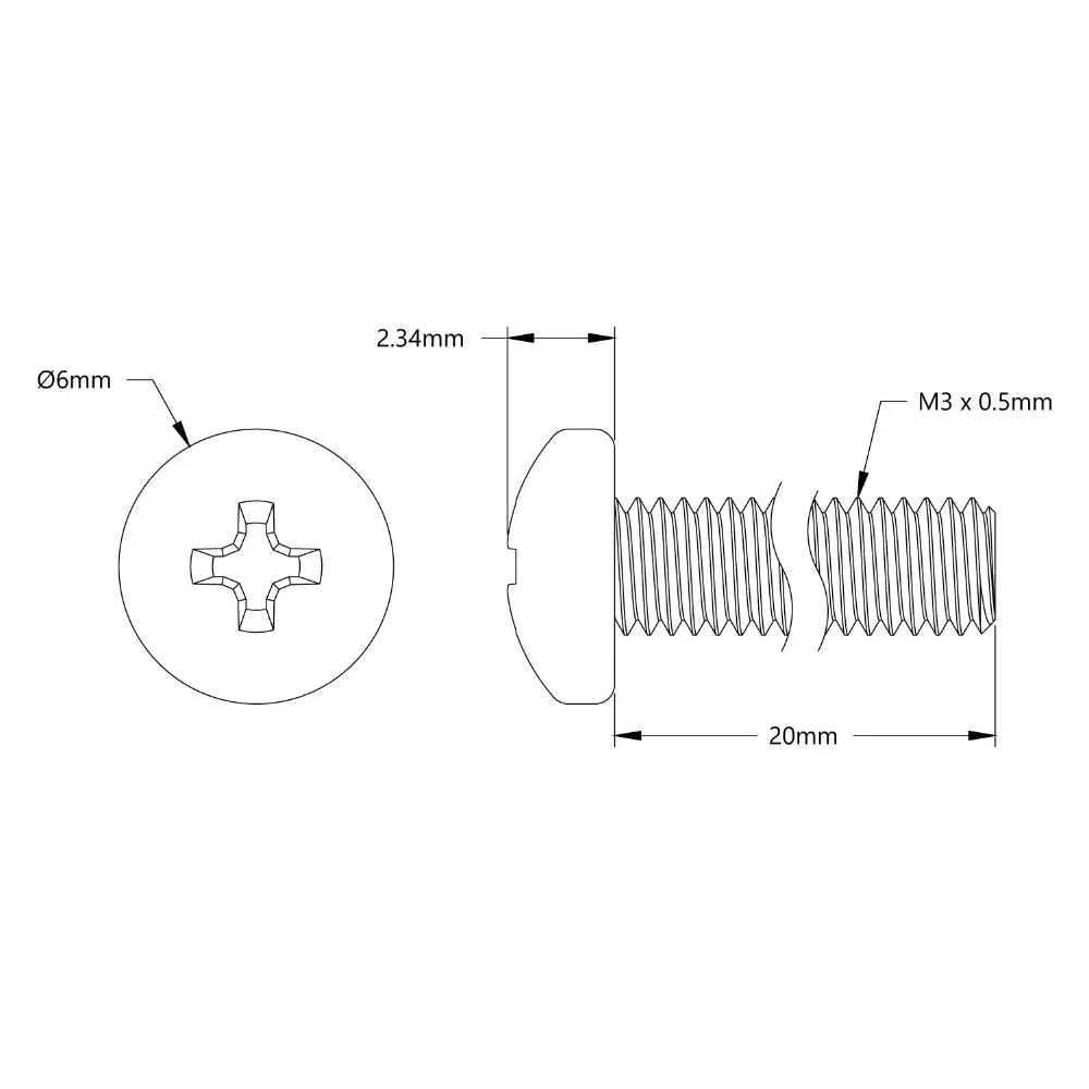 ServoCity M3 x 0.5mm 亜鉛メッキ なべ頭ネジ (長さ 20mm) - 6 個パック