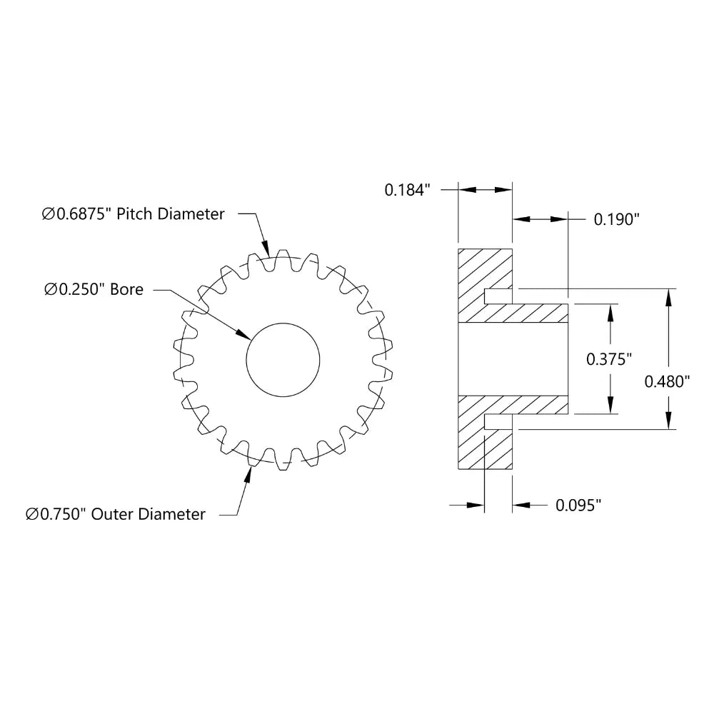 ServoCity 32P、22T、0.250" (1/4) ボア、プレーンボアギア (デルリン)