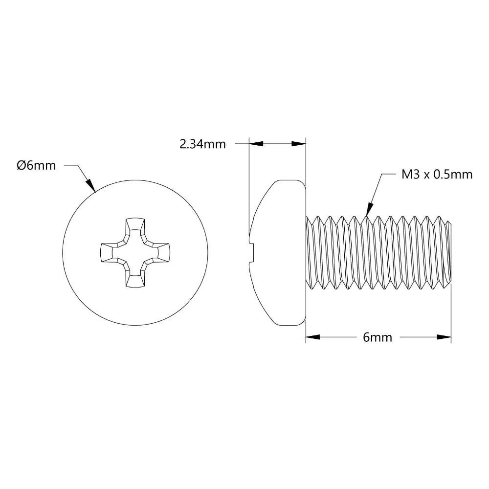 ServoCity M3 x 0.5mm 亜鉛メッキ なべ頭ネジ (長さ 6mm) - 6 個パック
