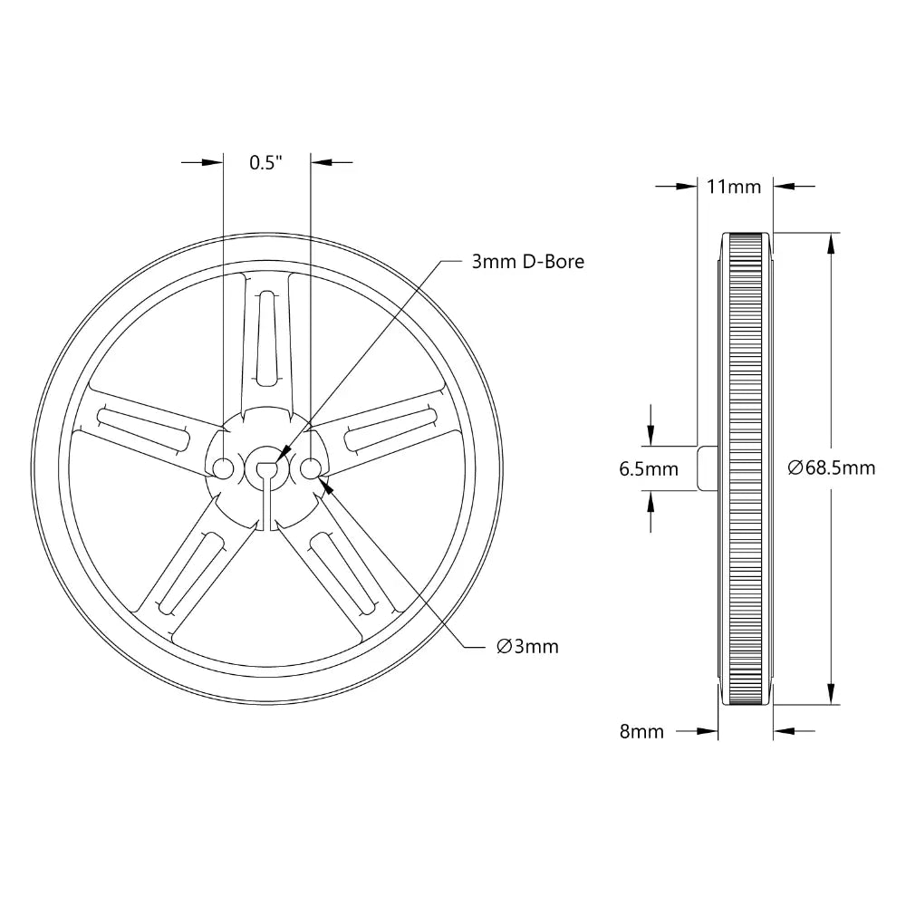 ServoCity 3602シリーズ プレスフィット ホイール (3mm D形ボア 直径70mm) - 2個