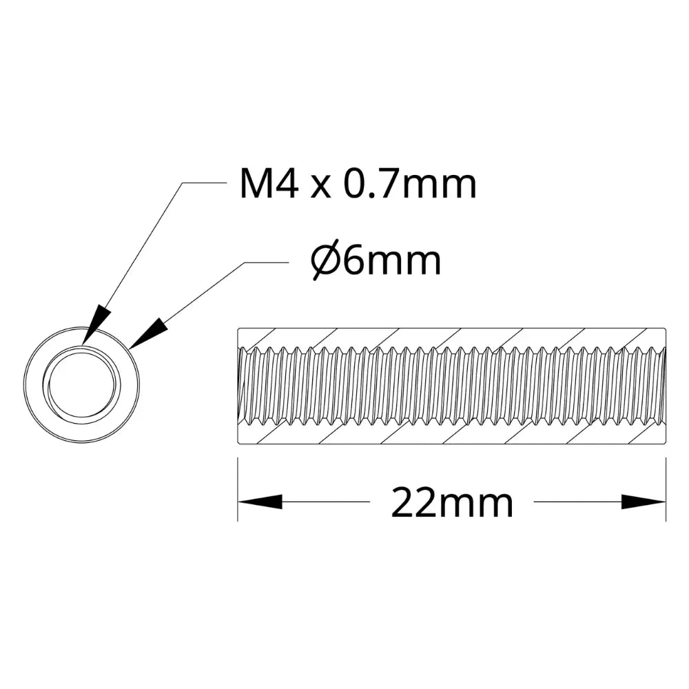 ServoCity 1501 シリーズ M4 x 0.7mm スタンドオフ (外径 6mm、長さ 22mm) - 4 個パック