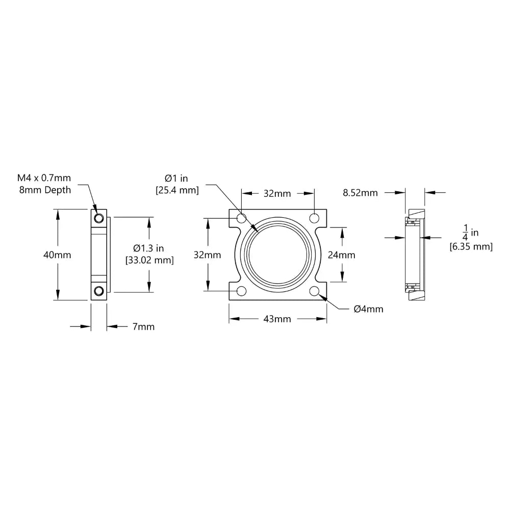 ServoCity 内径 1 Inch (25.4mm) 2サイド 2ポスト ピローブロック (幅 43mm)