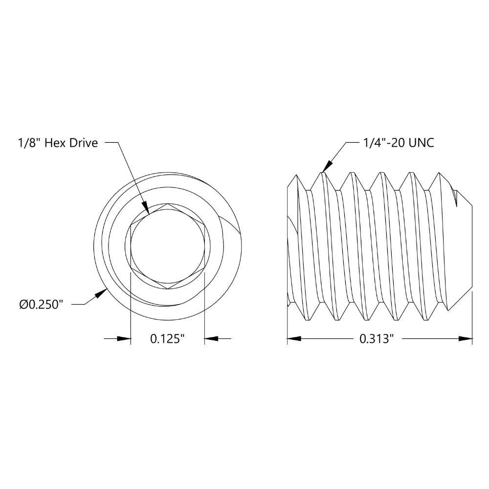 ServoCity 1/4"-20 ステンレススチール カップポイント セットスクリュー (長さ 0.3125") - 6 個パック