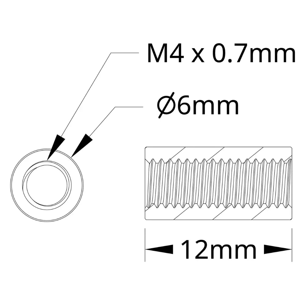 ServoCity 1501 シリーズ M4 x 0.7mm スタンドオフ (外径 6mm、長さ 12mm) - 4 個パック