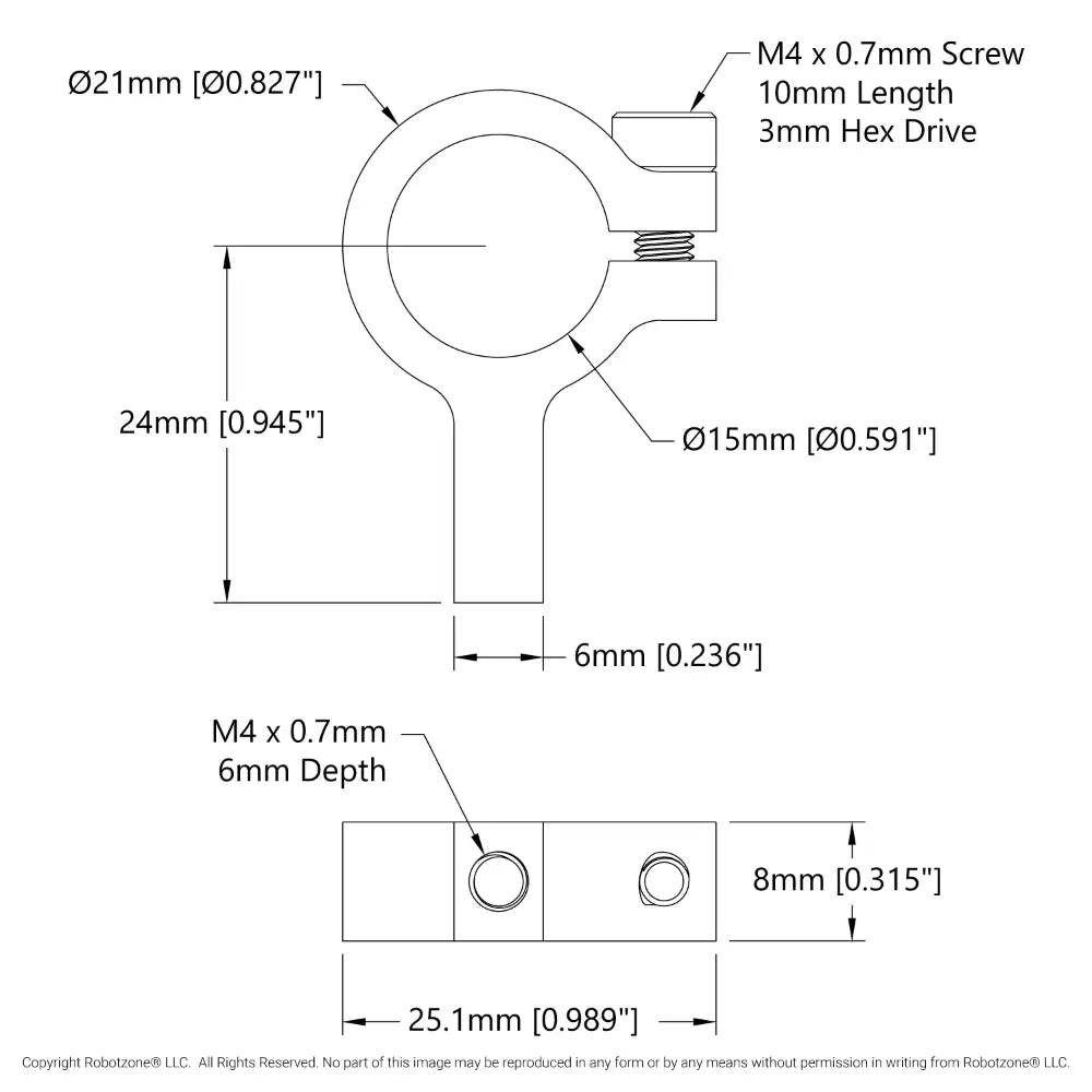 ServoCity 1403シリーズ 1サイド、1ポスト クランプマウント (内径 15mm)