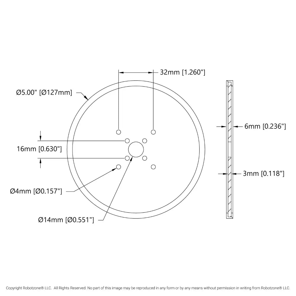 ServoCity 5 inch (12.7cm) アクリルディスクホイール (黄色) - 2個