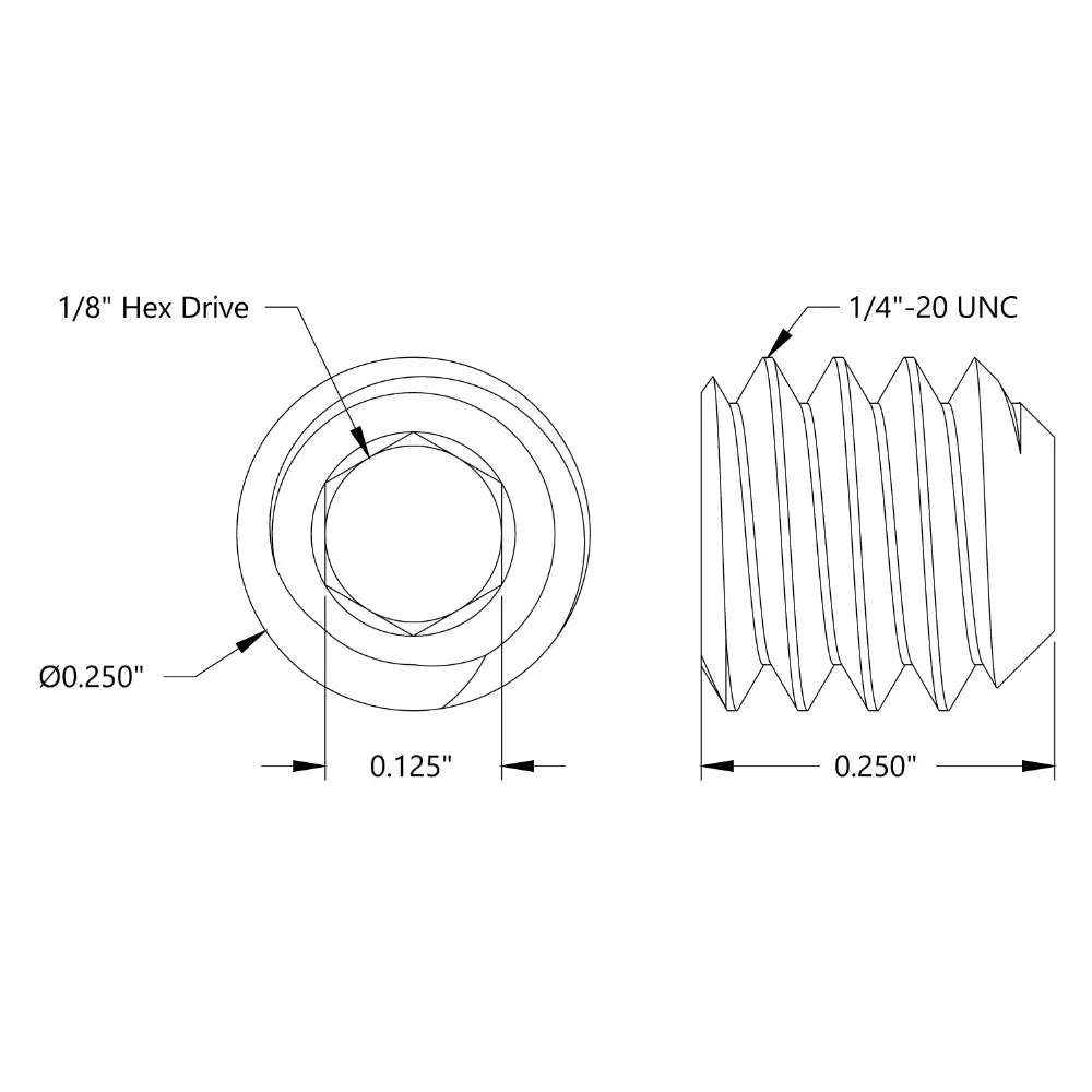 ServoCity 1/4"-20 ステンレススチール カップポイント セットスクリュー (長さ 0.250") - 6 パック