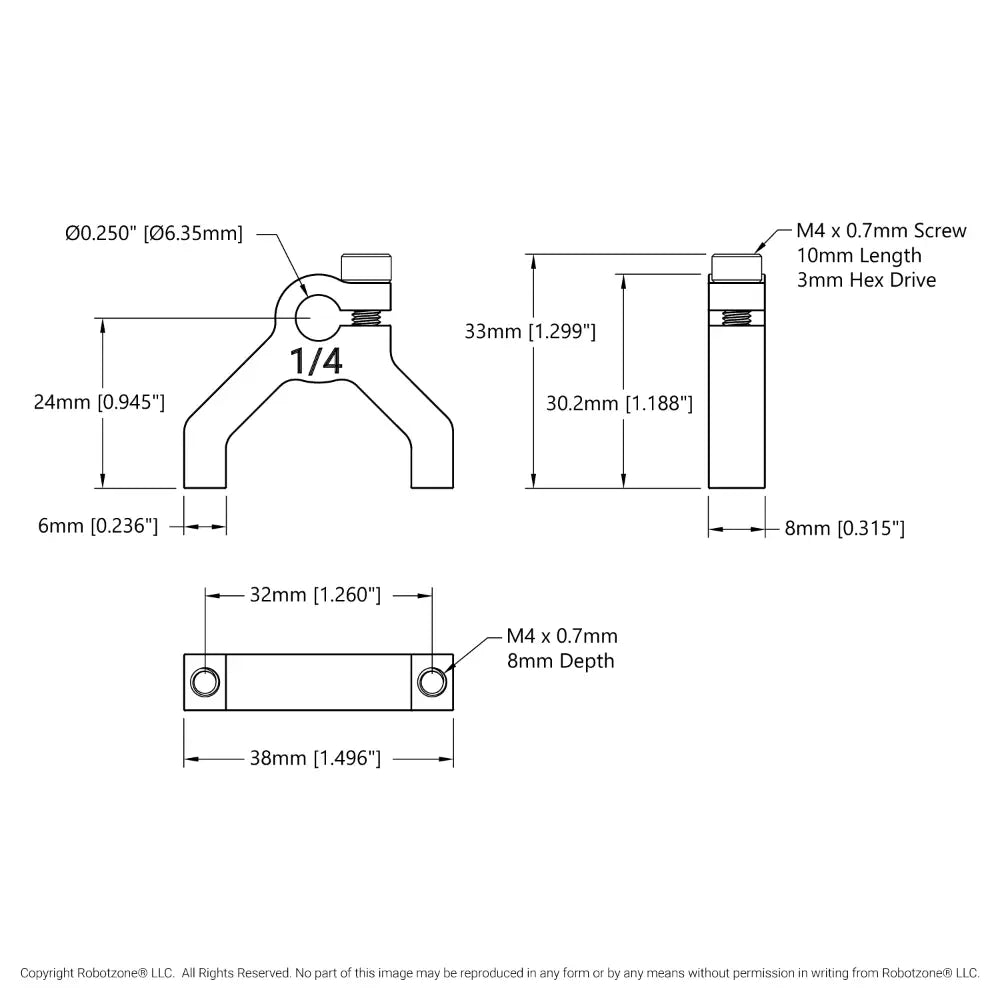 ServoCity 1400 シリーズ 1サイド、2ポスト クランプマウント (内径 6.35mm)