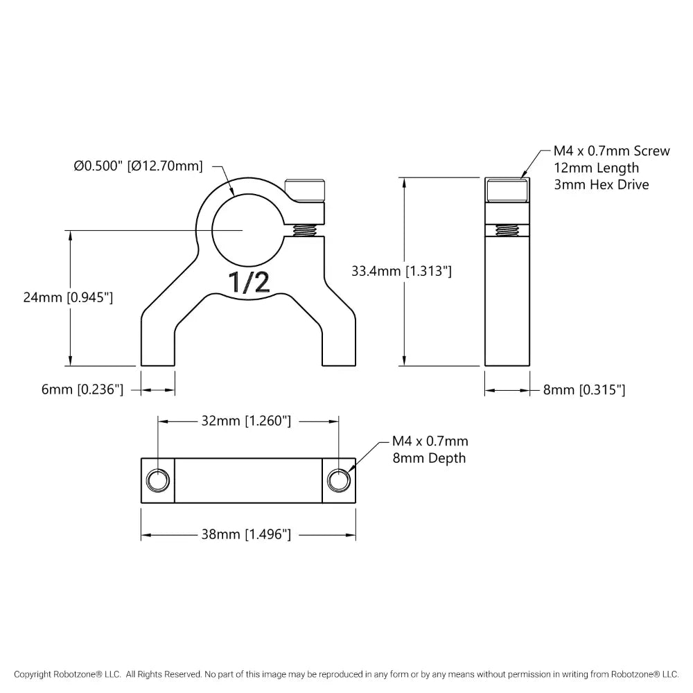 ServoCity 1400シリーズ 1サイド 2ポスト クランプマウント (1/2 inch (12mm) ボア)