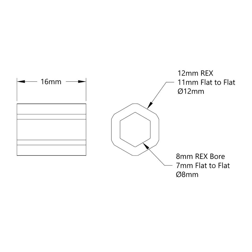 8mm REX™ プラスチックスペーサ (外径 12mm REX™、長さ 16mm) - 12個パック