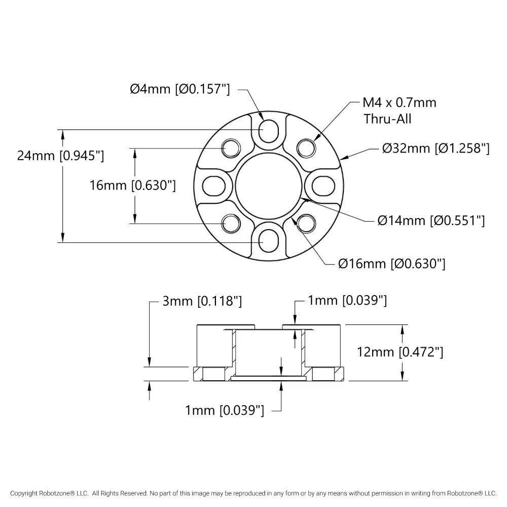 ServoCity 1505シリーズ 32mm OD 座ぐりパターン スペーサ (長さ 12mm)
