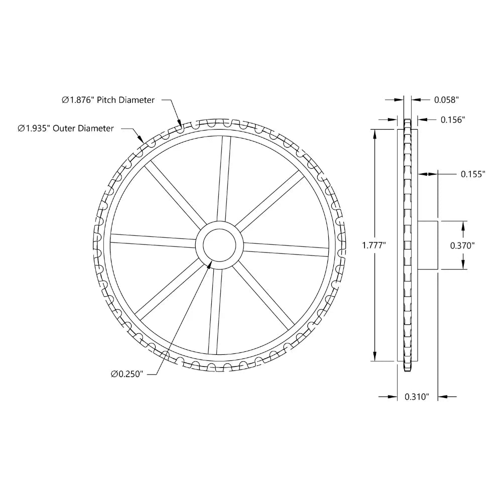 ServoCity プレスフィットスプロケット (歯数 48、ピッチ 3.117mm、内径 6.35mm)
