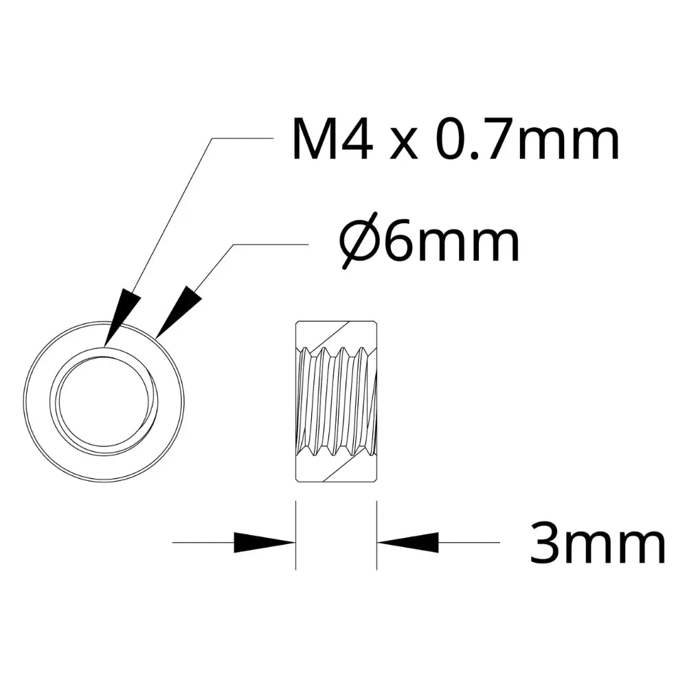 ServoCity 1501 シリーズ M4 x 0.7mm スタンドオフ (外径 6mm、長さ 3mm) - 4 個パック